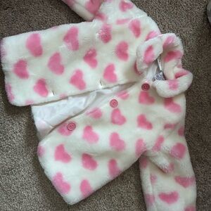 Vintage cradle toys Pink Heart Patterned Faux Fur Coat